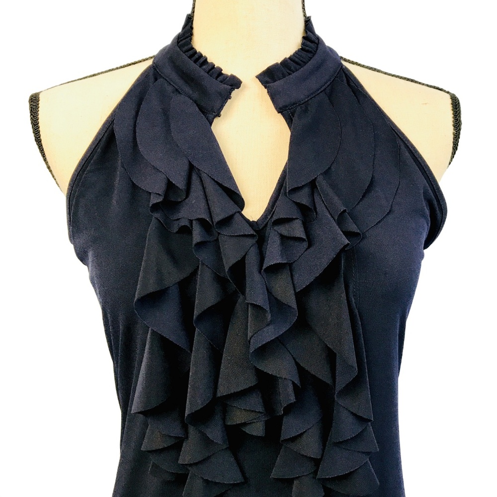 Enfocus Studio Navy Ruffle front Sleeveless Dress